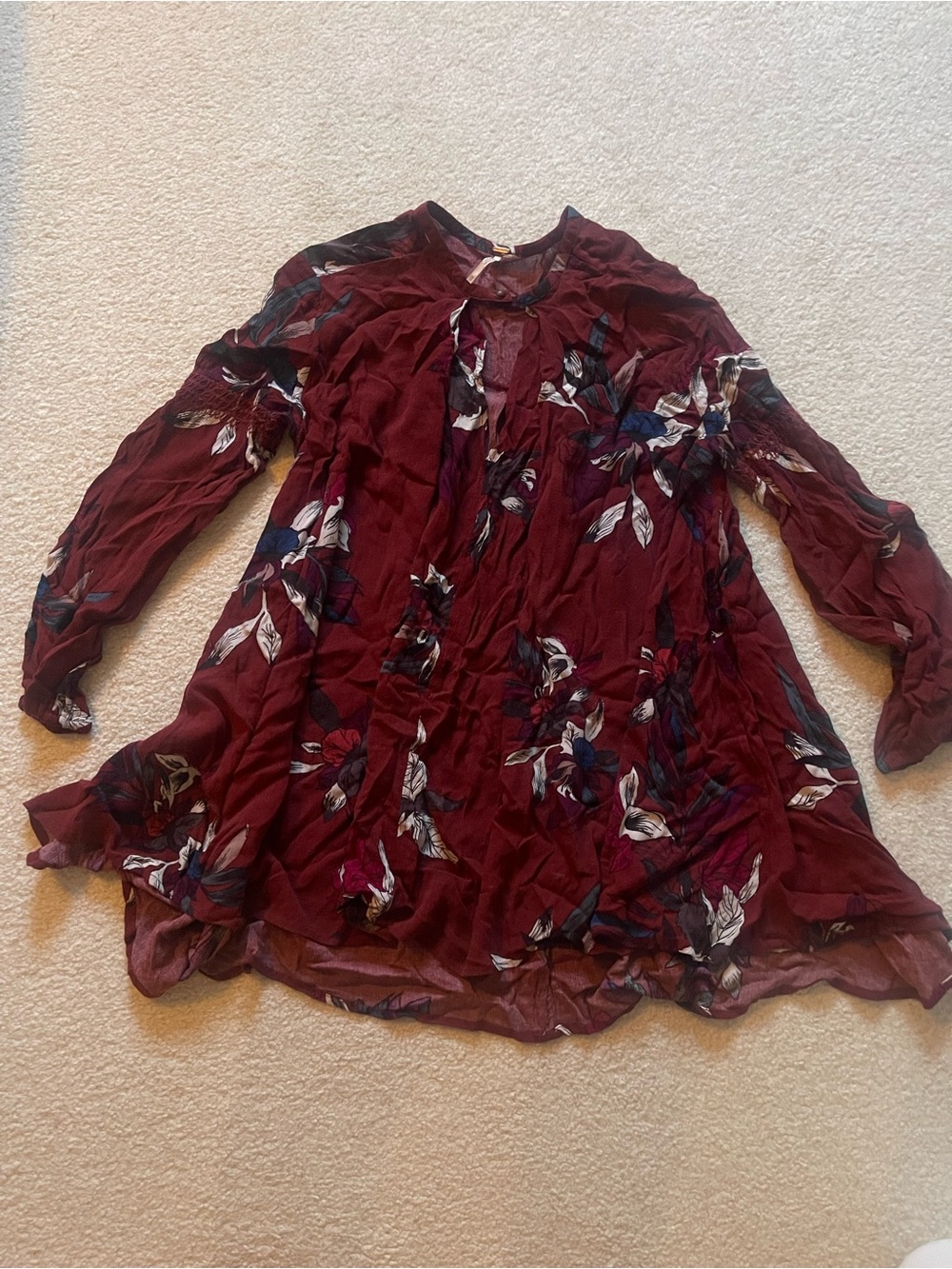 Free People Burgundy Floral Mini Dress